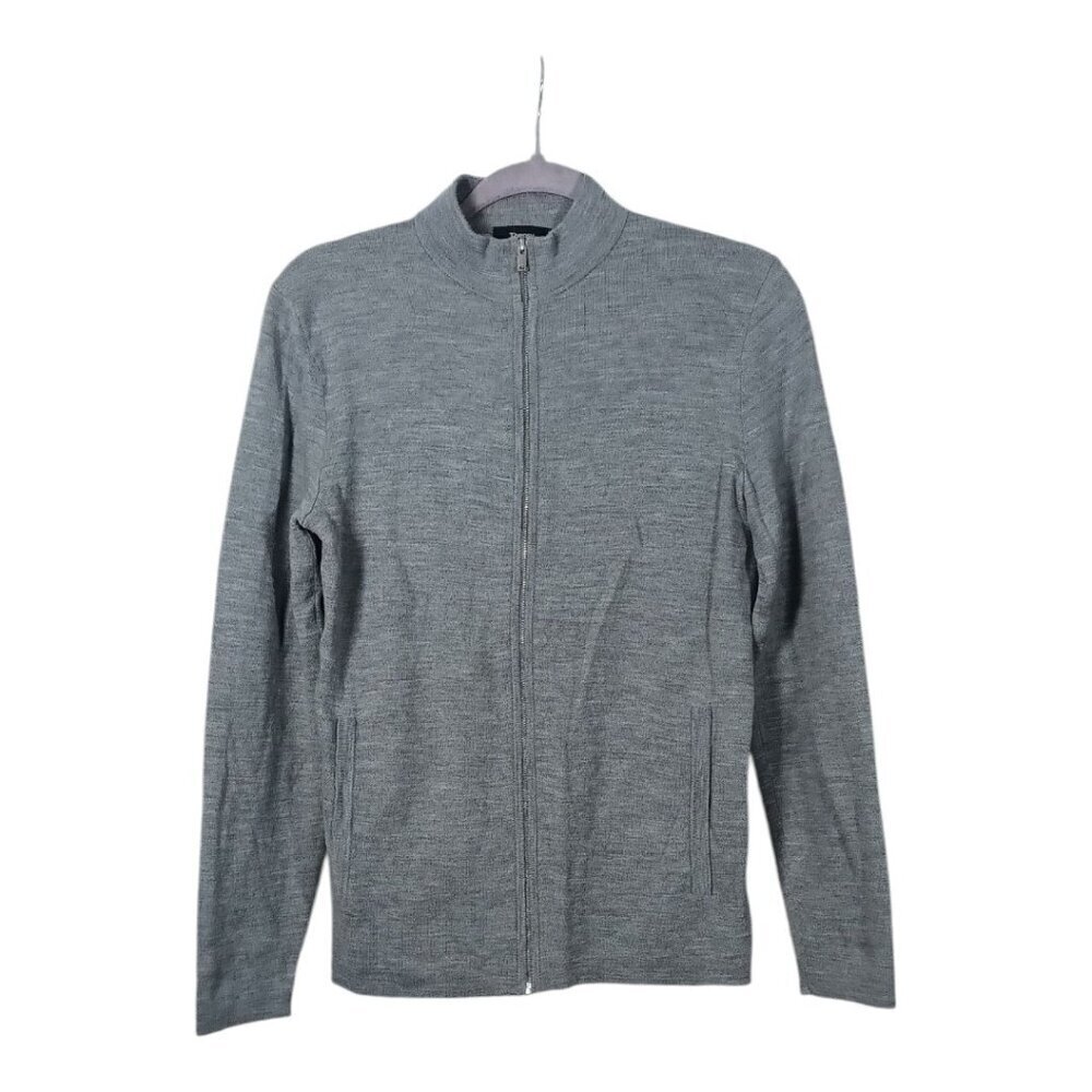 Theory Zipper Jacket With Front Pockets Grey Merino Wool Women's Size S Sweater